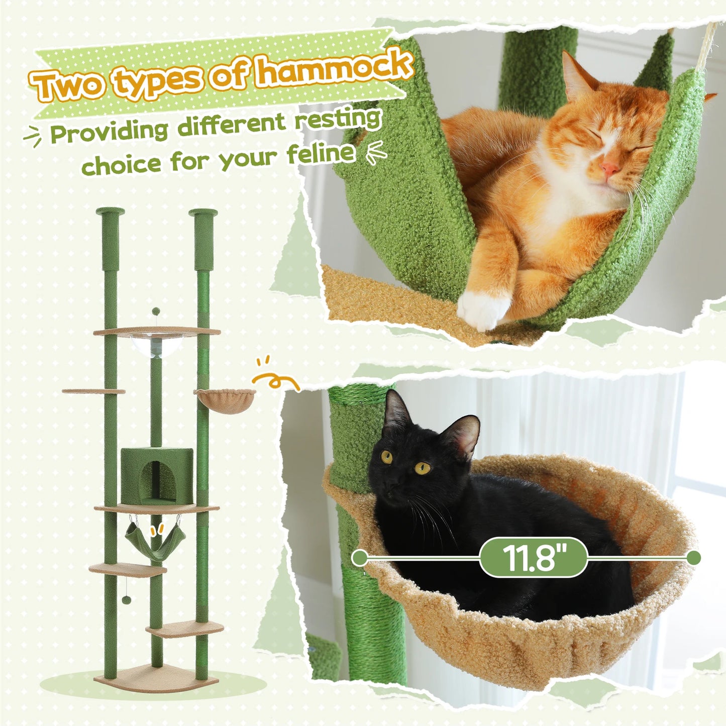 Adjustable Cat Tree with Scratching Posts & Hammock