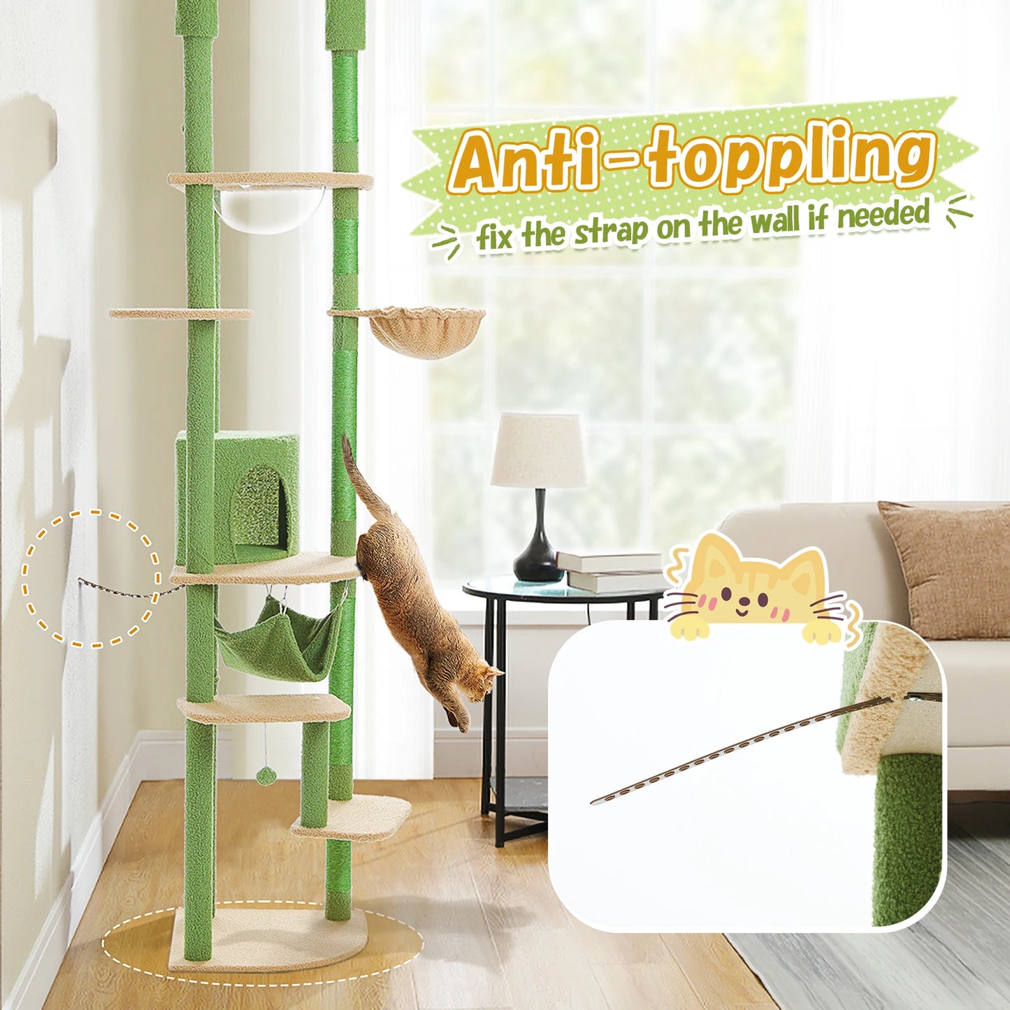 Adjustable Cat Tree with Scratching Posts & Hammock