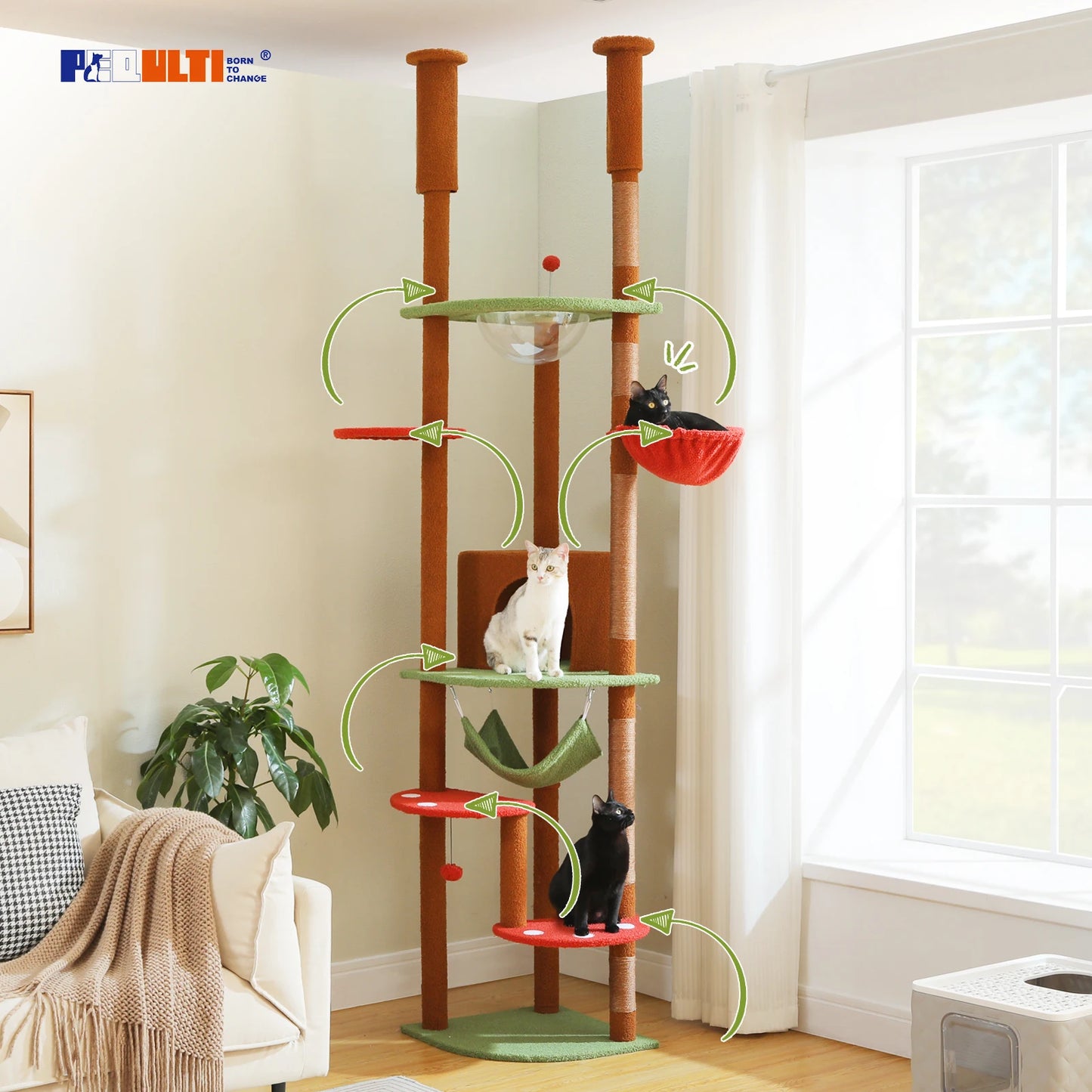 Adjustable Cat Tree with Scratching Posts & Hammock