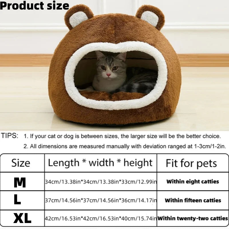 Brown Plush Cat Bed – Cozy Tent Lounger for Pets