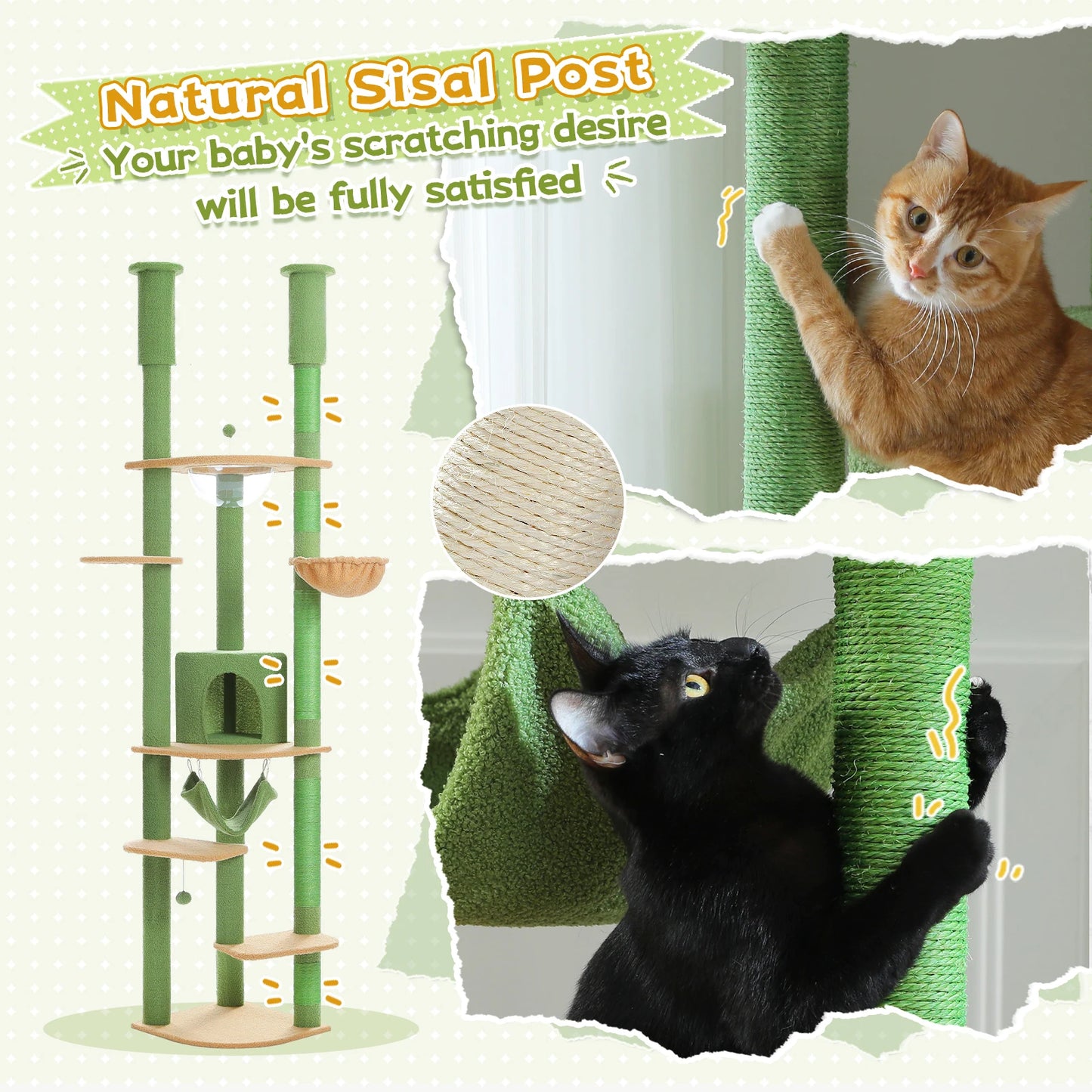 Adjustable Cat Tree with Scratching Posts & Hammock