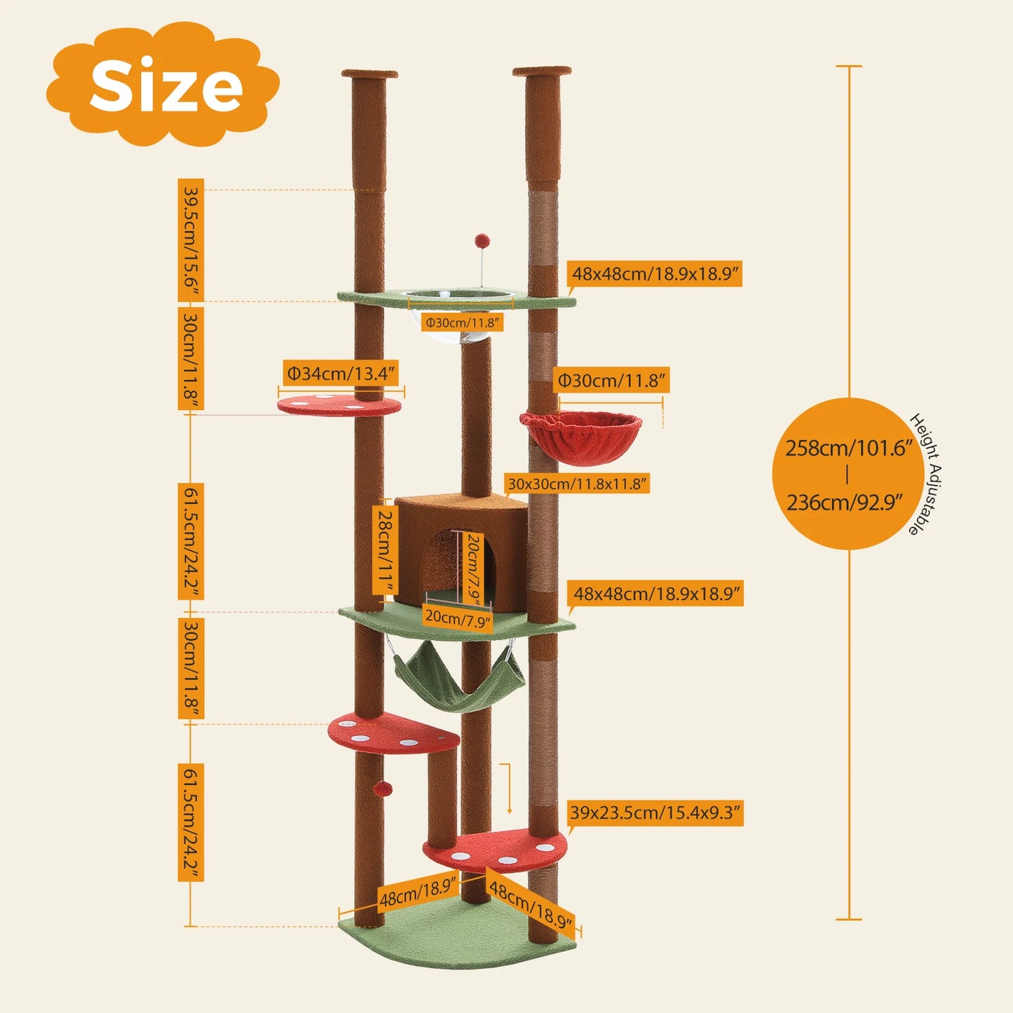 Adjustable Cat Tree with Scratching Posts & Hammock
