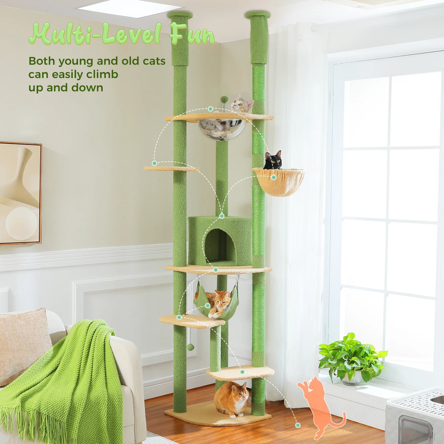 Adjustable Cat Tree with Scratching Posts & Hammock