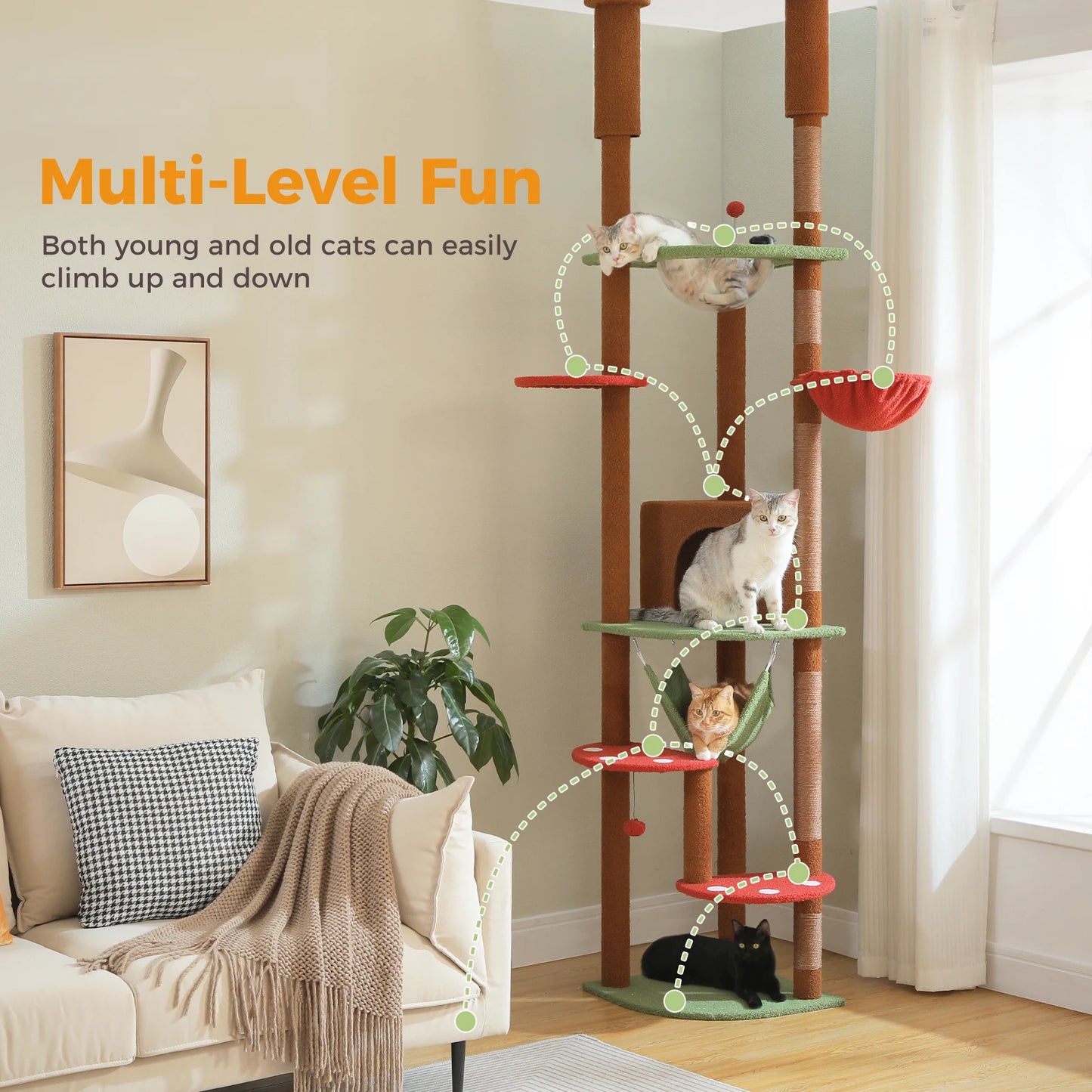 Adjustable Cat Tree with Scratching Posts & Hammock
