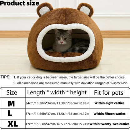 Brown Plush Cat Bed – Cozy Tent Lounger for Pets